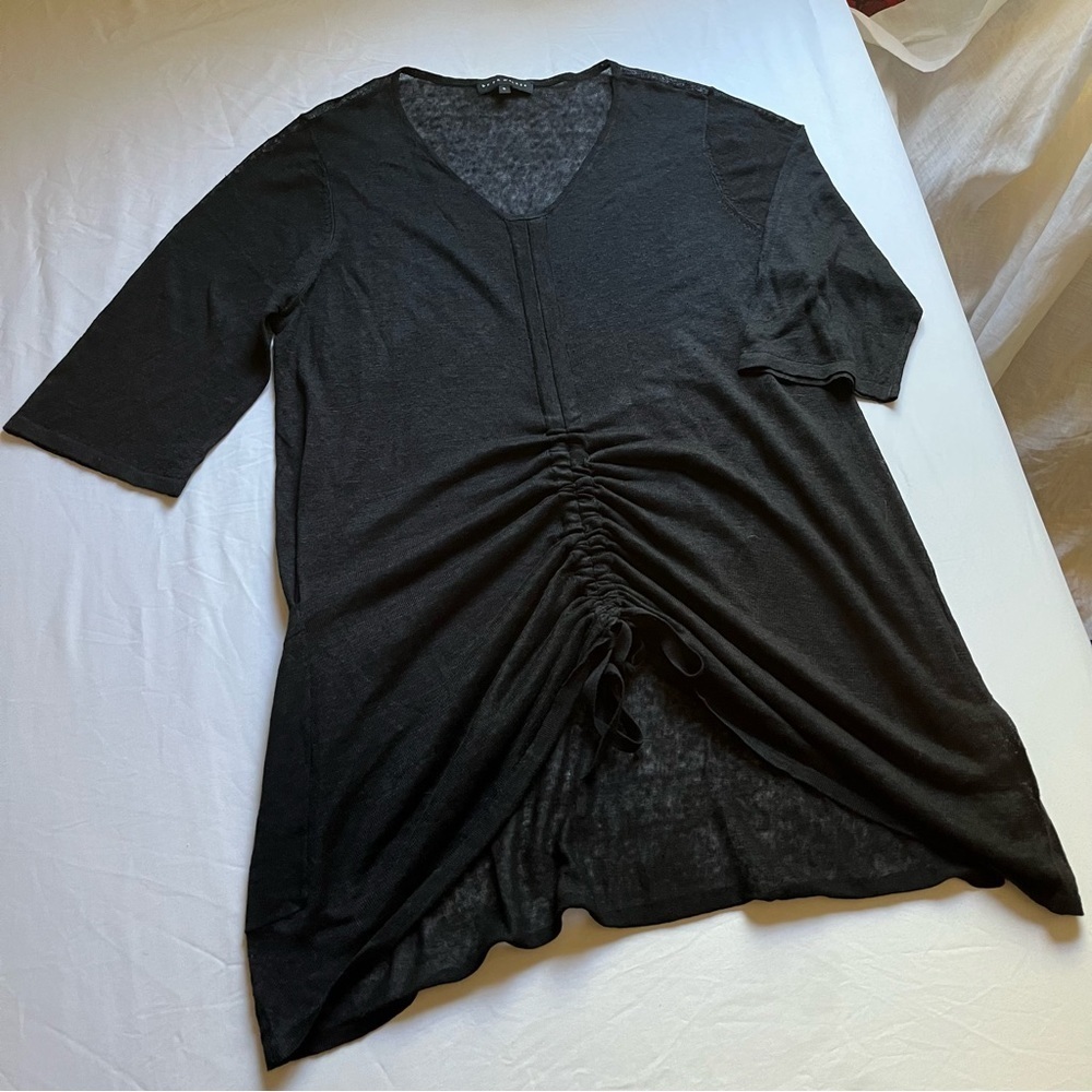 BRYN WALKER black semi sheer short 3/4 sleeve tunic mini dress